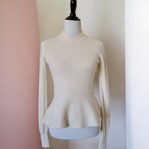 VERONICA BEARD Cashmere Raleigh Pointelle Peplum Crewneck Sweater S Ivory